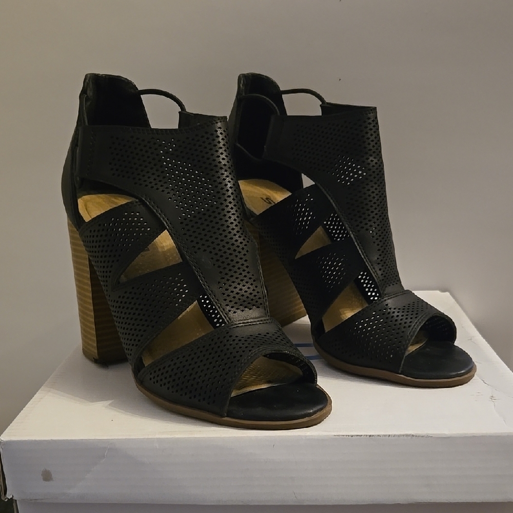 Black Perforated Heeled Sandals
